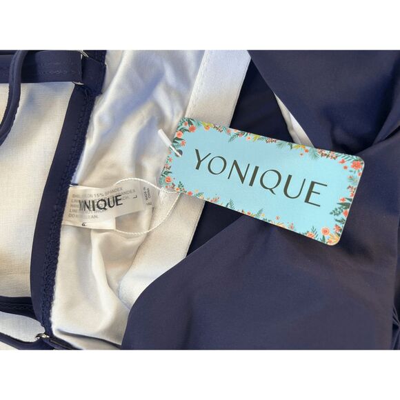 Women's Yoniqui Tankini & Swim Skirt Set, Blue/White, Size Large, Flowers - Picture 6 of 9